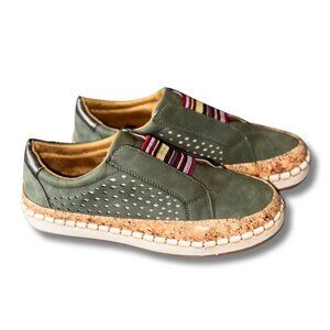 Breathable Hollow Slip On Loafers Green Striped 7